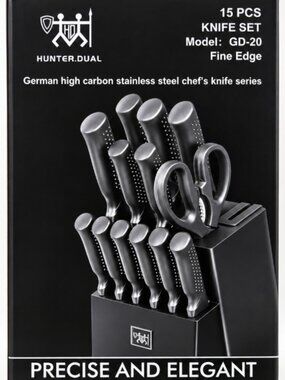 Hunter.Dual 15-Piece German High Carbon Stainless Steel Knife Set with Block – M